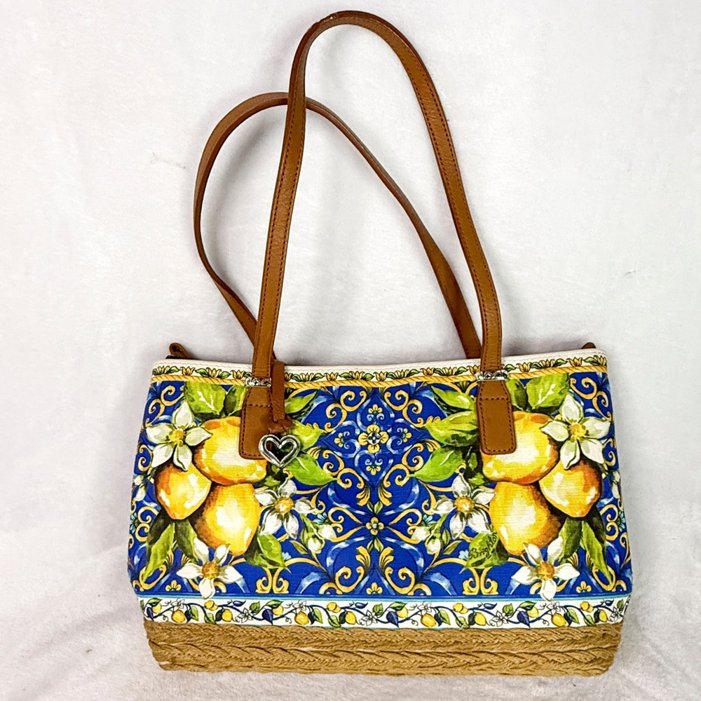 Brighton Bella Limone Pia Espadrille Tote Lemon Majolica Italy Leather Bag